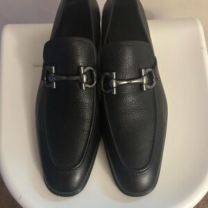 Salvatore Ferragamo Black Leather Slip-On Loafers